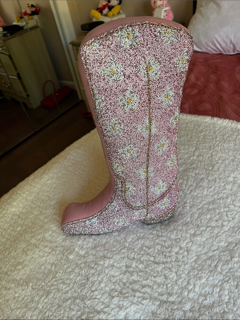 Pink Glitter pillow Western Boot Fashion